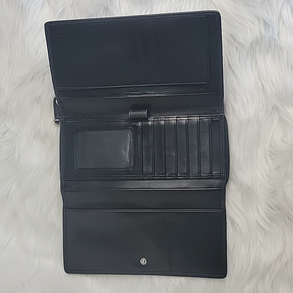 COACH VTG Smooth Black Leather Checkbook Insert Long Trifold Snap Closure Wallet - Picture 6 of 16